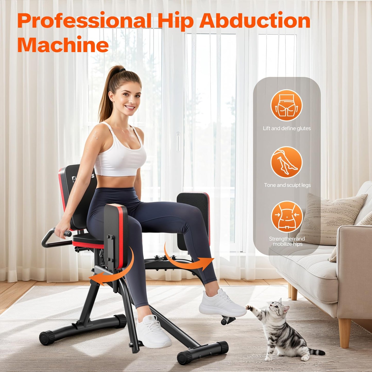 FitNexus Hip Abductor Machine for Women/Men, Compact Glute Machine & Leg Exercise Equipment with Resistance Band, 6-Level Adjustable Booty Builder for Home Gym, Ultra Quiet, 360° Adjustable Leg Pads
