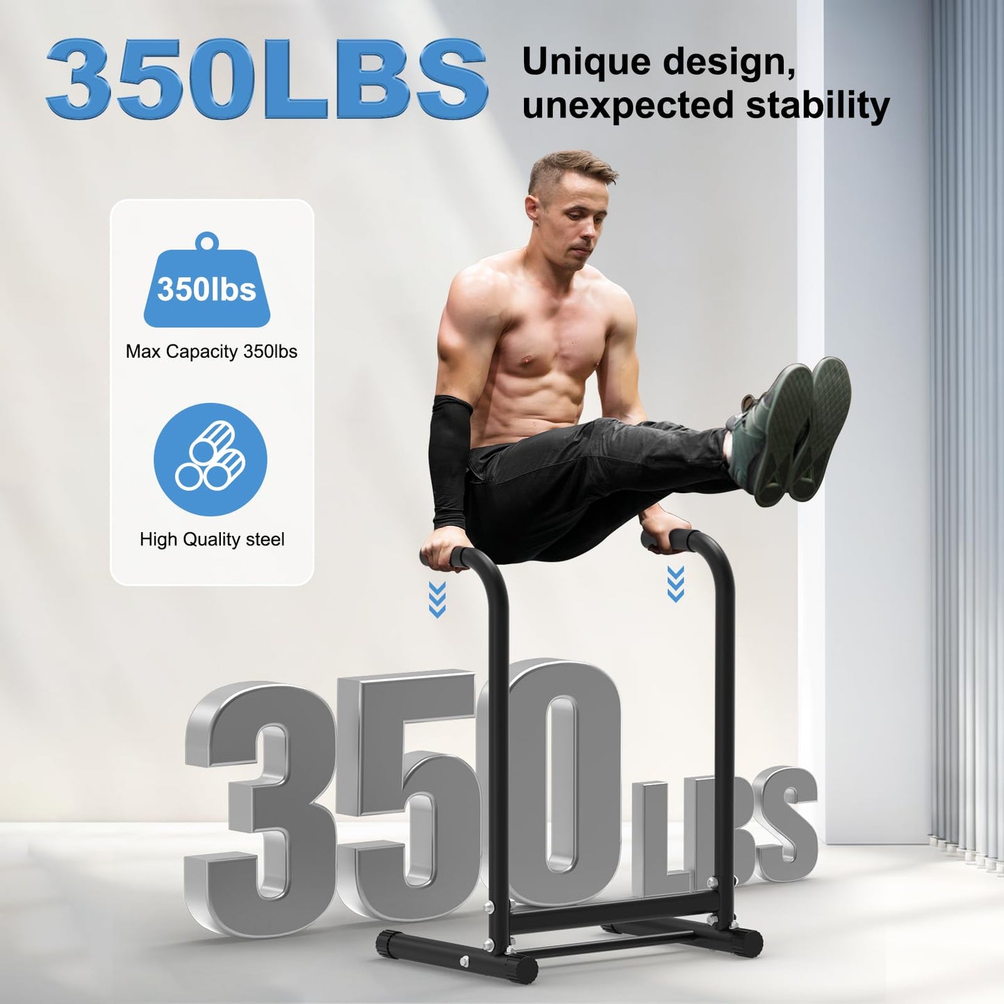 RELIFE REBUILD YOUR LIFE Dip Station Functional Heavy Duty Dip Stands Fitness Workout Dip bar Station Stabilizer Parallette Push Up Stand (Black-02)