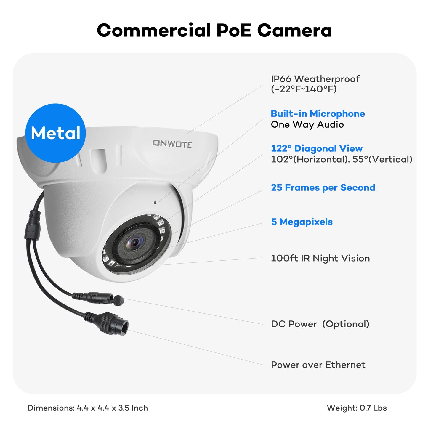ONWOTE PoE Security Camera System 16 Channel, AcuSearch, 12MP 4K 16CH Commercial NVR 4TB, 8x 5MP 122° IP Cameras Wired, AI Detection, 24/7 Video Audio Recording, Total 480ft Cables, CCTV Home Business