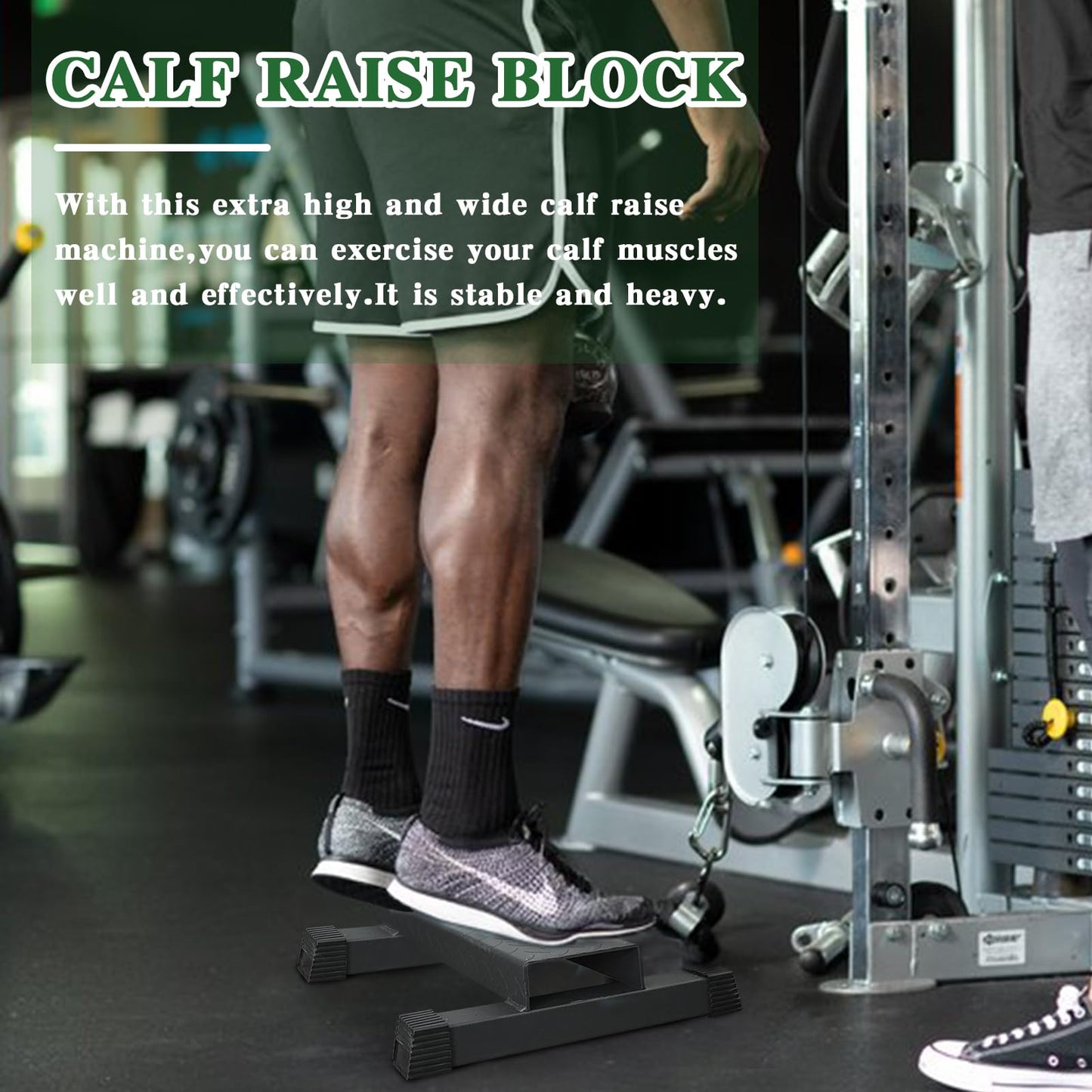 BLUSLM Upgraded Calf Raise Bar, Wide and High Squat Machine for Leg Stretching, Squat, Foot Stretch workout, Anti-Slip Solid Steel Calf Raise Block