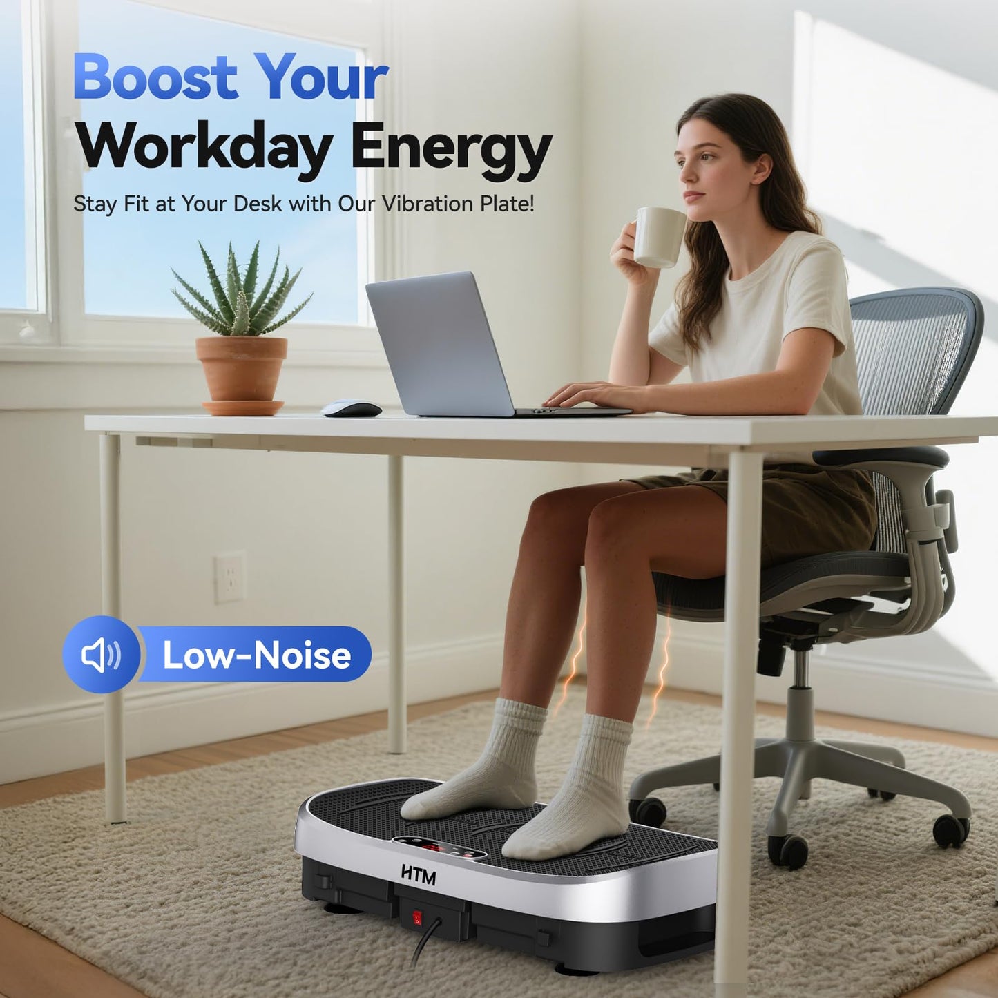 HTM Curved Vibration Plate Exercise Machine, Whole Body Shake Plate with 150W Motor & Resistance Band, 330lbs Weight Capacity, 120 Speeds, Low Noise Vibration Board for Weight Loss, Home Fitness
