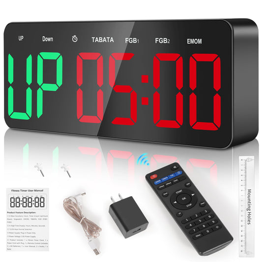Samshow Gym Timer - Large Digital Gym Interval Workout for Fitness Enthusiast | 6 Display Modes Gym Timer Clock for Home Gym Garage Living Room Classroom Office