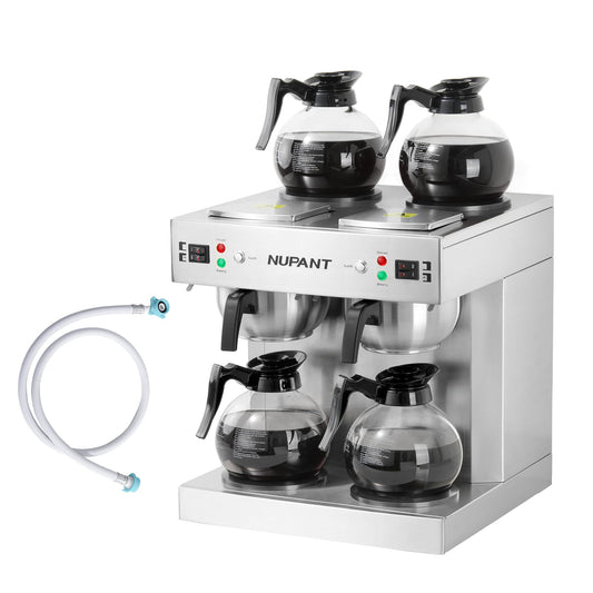 NUPANT Dual Drip Commercial Coffee Maker with Water Line 200 Cup/H 7.2L Auto-Filling Drip Coffee Maker Machine with 4 Carafes & 4 Warmers Stainless Steel Pour over Double Coffee Brewer for Restaurant