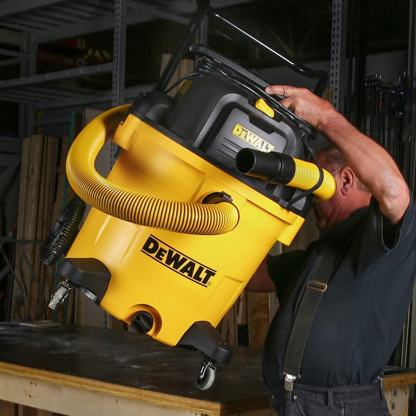 DEWALT DXV16PA 16 Gallon Poly Wet/Dry Vac/Acc, 6.5HP Shop Vacuum Wet/Dry for Jobsite/Workshop, Yellow