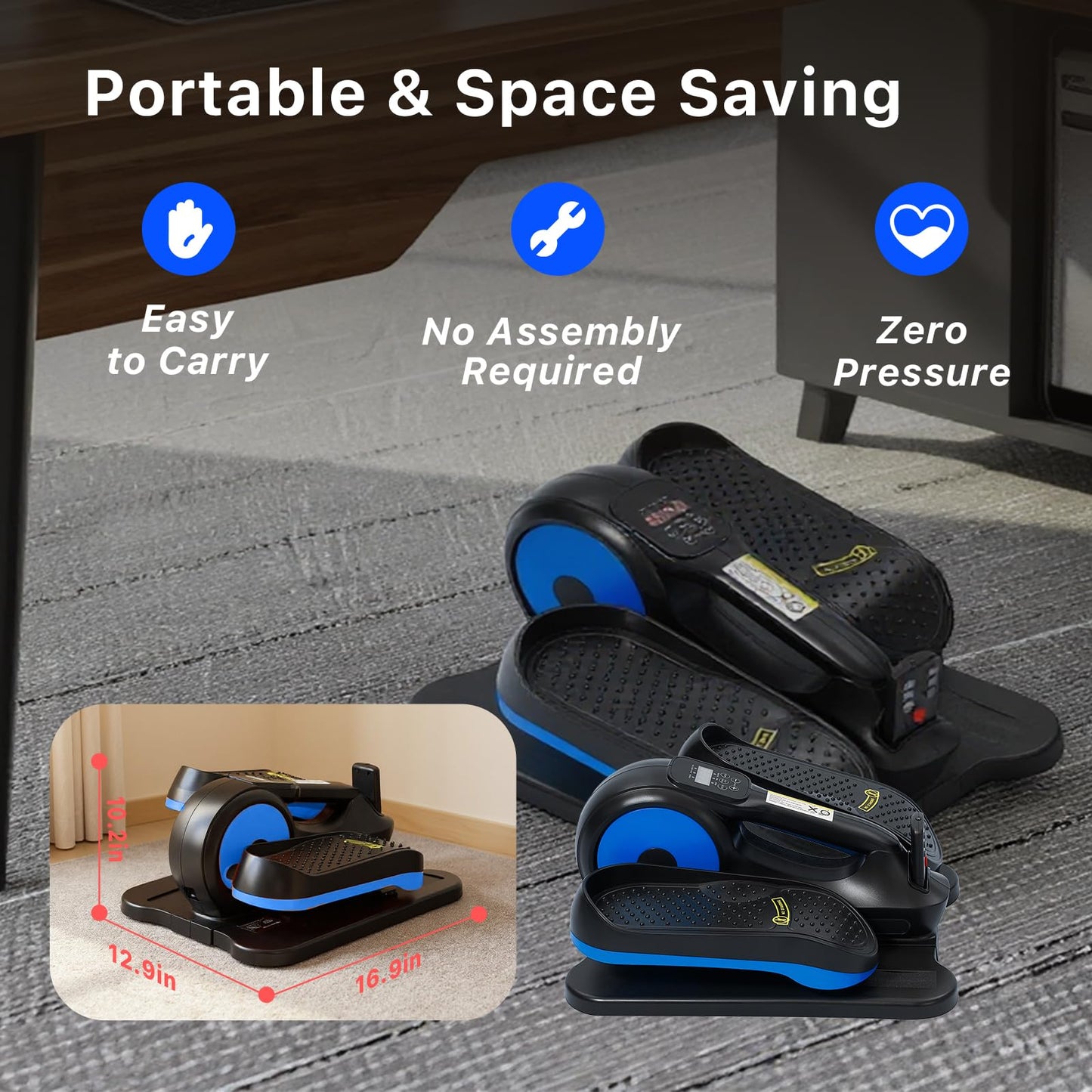 Under Desk Elliptical Machine,Electric Ellipse Leg Exerciser as See on TV with Remote Control,12 Level Speeds Seated Pedal Exerciser for Seniors Adults, Manual & Auto Mode (Blue)