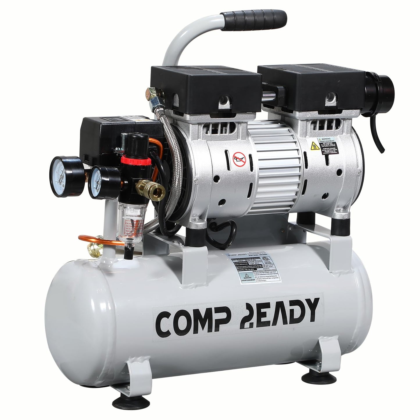 2 Gallon Portable Air Compressor 0.75HP 1.7 CFM@90PSI 60dB Ultra Quiet Oil Free Air Compressor for Tire Inflation Pneumatic Tool Spray Painting