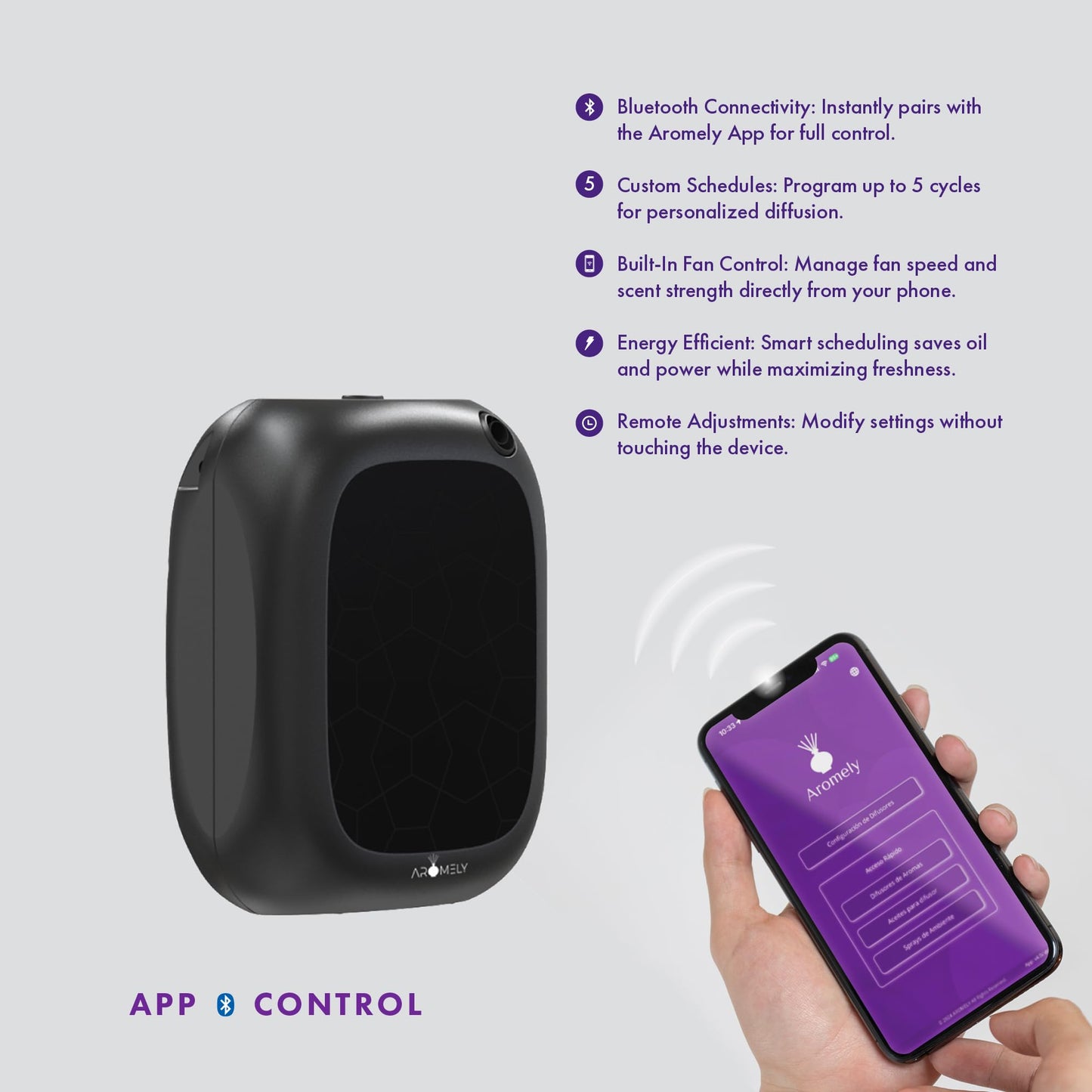 Aromely Smart Bluetooth Nebulizing Aromatherapy Scent Diffuser, Essential Oil Diffuser for Home, Spa & Office, Waterless Aroma Diffuser, App Controlled Perfect Air Freshener up to 1,500 SQFT - Black