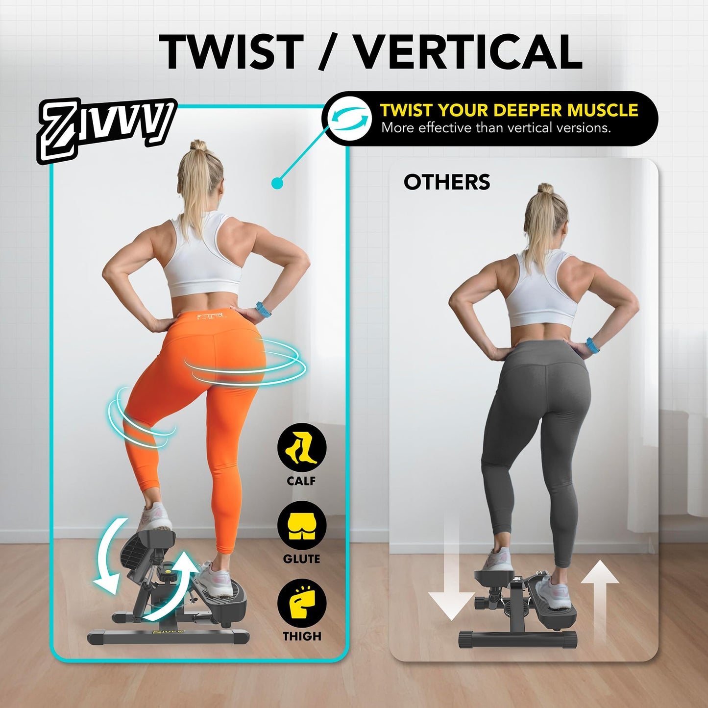 Silent 300LBS Mini Stepper Machine - Quiet Twist Stepper with Resistance Bands & LCD Monitor - Compact Home Gym Equipment for Full Body Workout