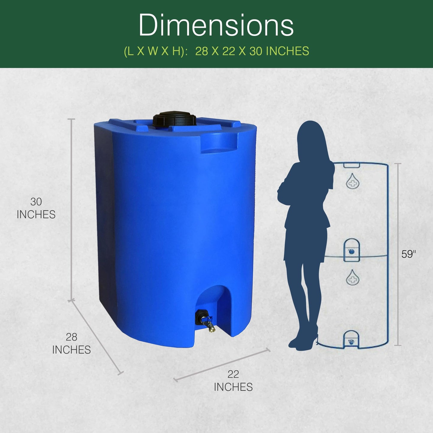WaterPrepared 2-Pack Stackable Plastic Drinking Water Storage Tank with Spigots, 55 Gallon, Blue - Portable Emergency Hydration Container for Survival or Disaster Preparedness