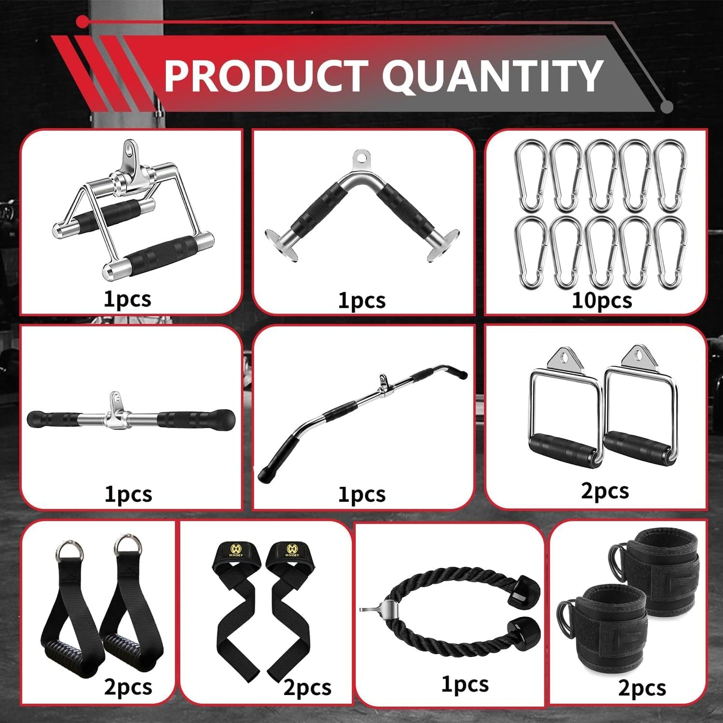 WNOEY LAT Bar Cable Attachment with Rubber Handgrips, Deluxe Heavy Duty Solid Curl Bar Revolving Hanger Home Gym Cable Attachments (White 35.5inch Set)