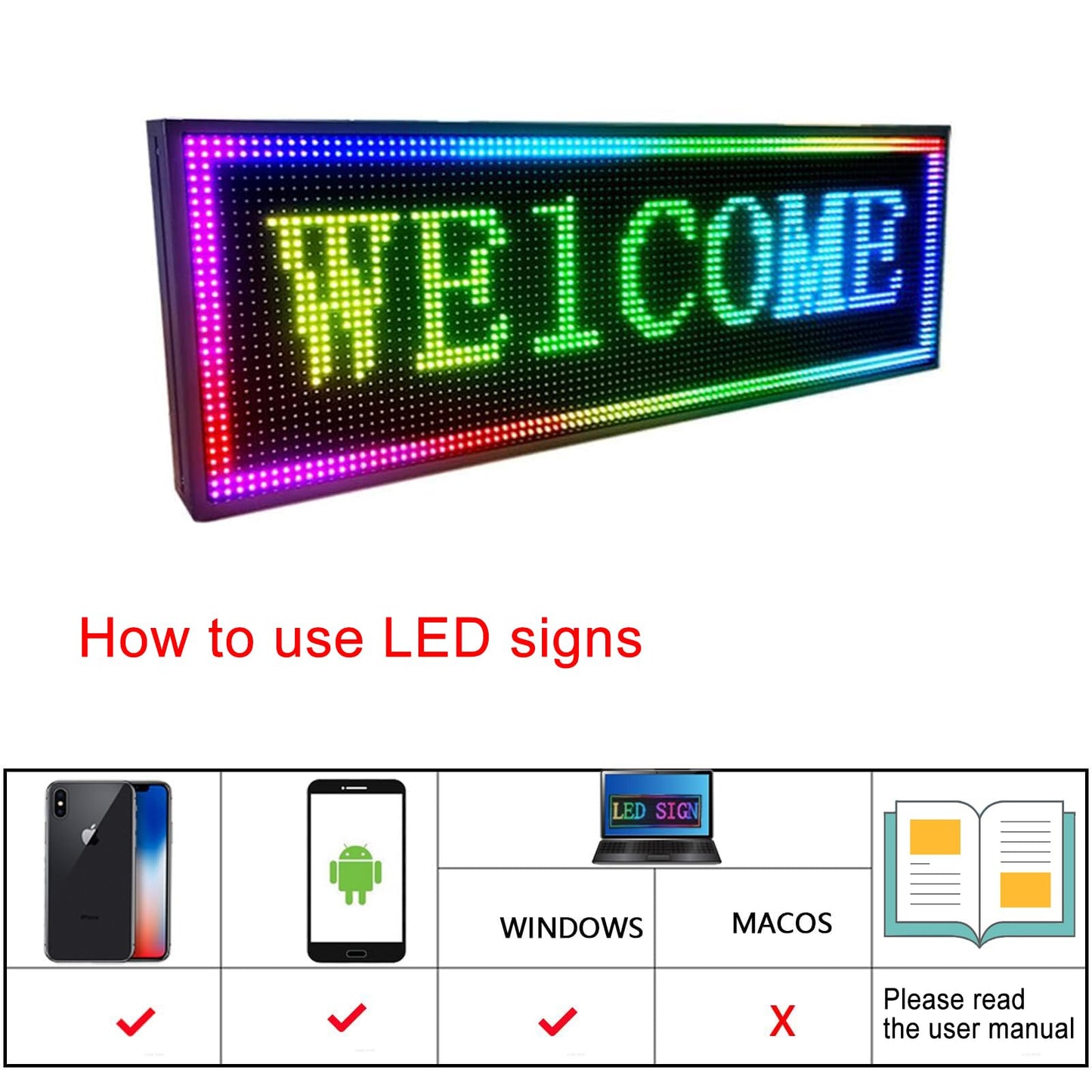 P10 Programmable Outdoor LED Sign, 39x14 Inch WiFi Controlled Full Color Digital Display Board, High Brightness Waterproof Scrolling Message Electronic Display for Commercial Business Advertising