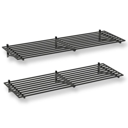 StoreYourBoard Garage Shelving Wall Mounted | 2x6 Heavy Duty Garage Wall Shelves 2-Pack, 24” Deep x 71” Long | Steel Garage Storage Rack Wall Mounted with Hooks, 250lb Each/500lb Total Capacity, Black