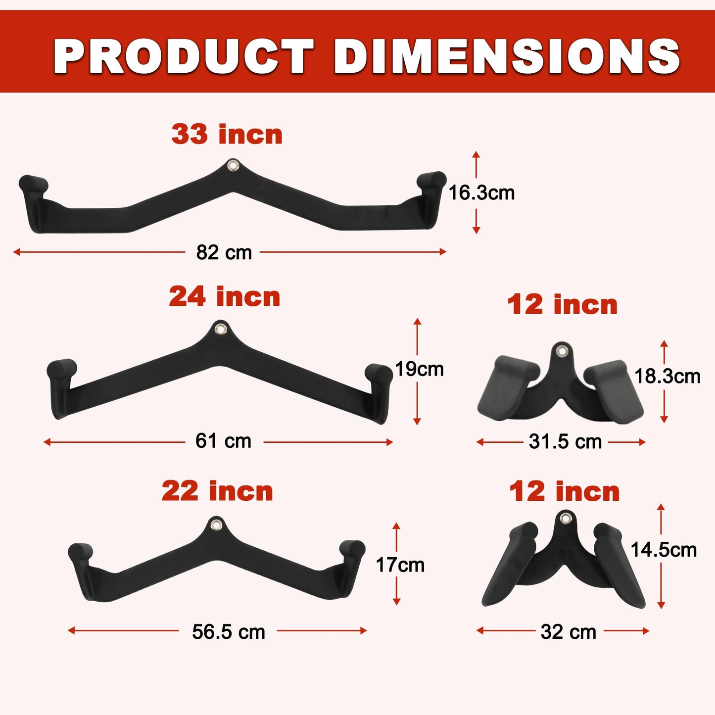 Fitvids LAT Pulldown Attachments, 5 Pieces Cable Machine Rowing Bar Set, Back Bicep Curl Tricep Lat Pull Down Strength Training Handles, Home Gym Fitness Cable Attachments with Non-Slip Rubber Coating