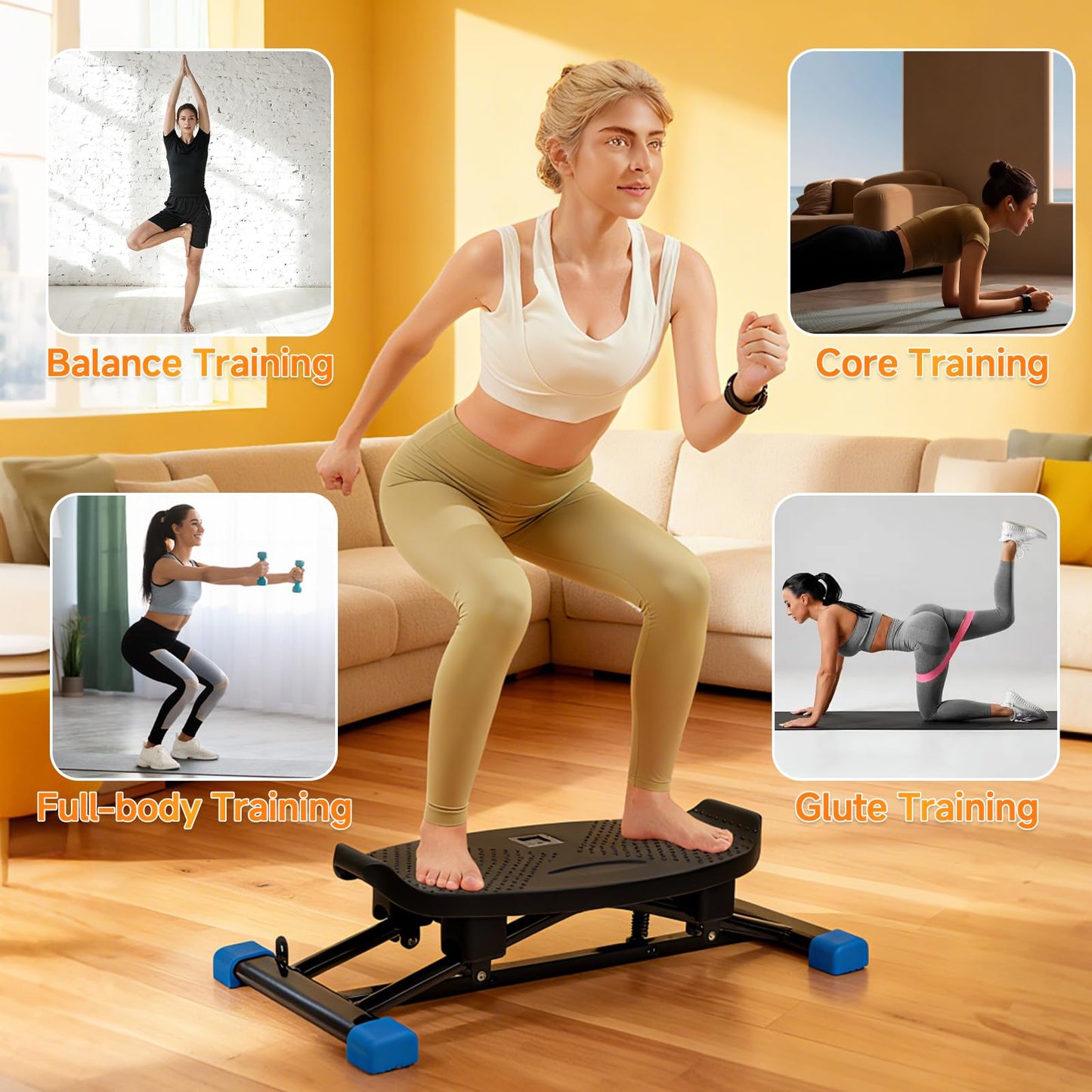 JOBUR Balance Trainer Simulated Ski Machine Resistance-Based Aerobic Treadmill Portable Stepper Carries 300 pounds Silent Full-Body Exercise Machine with LED Display.