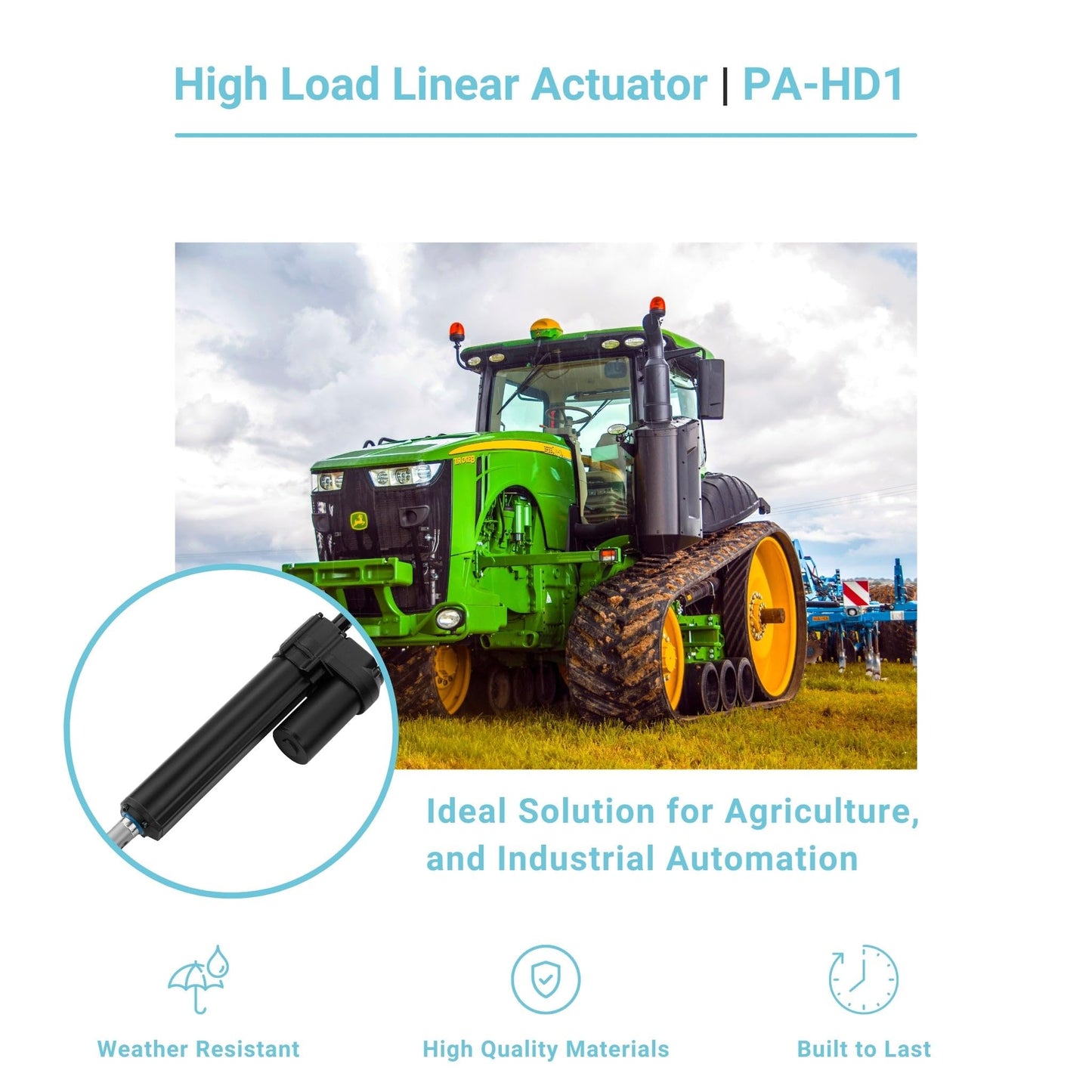Progressive Automations 24V Heavy Duty Electric Linear Actuator - 4 inches Stroke, 450 lbs Force, IP67 Water-Resistant, Brushed DC Electric Motor for Agriculture, Solar Tracker, Construction