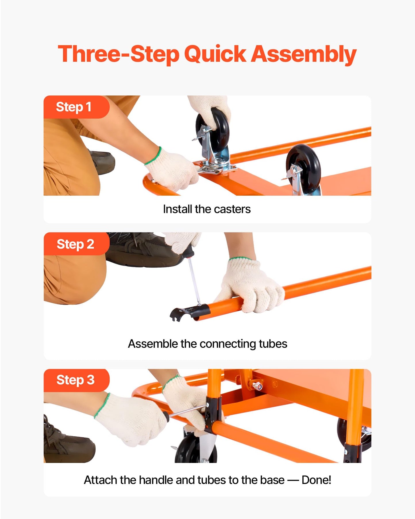 VEVOR Drywall Cart Dolly, Steel Panel Dolly with 4 Swivel Casters, Durable & Long-Lasting, Panel Truck Cart with Tie-Down Strap for Plywood, Plasterboard, Glass, Orange