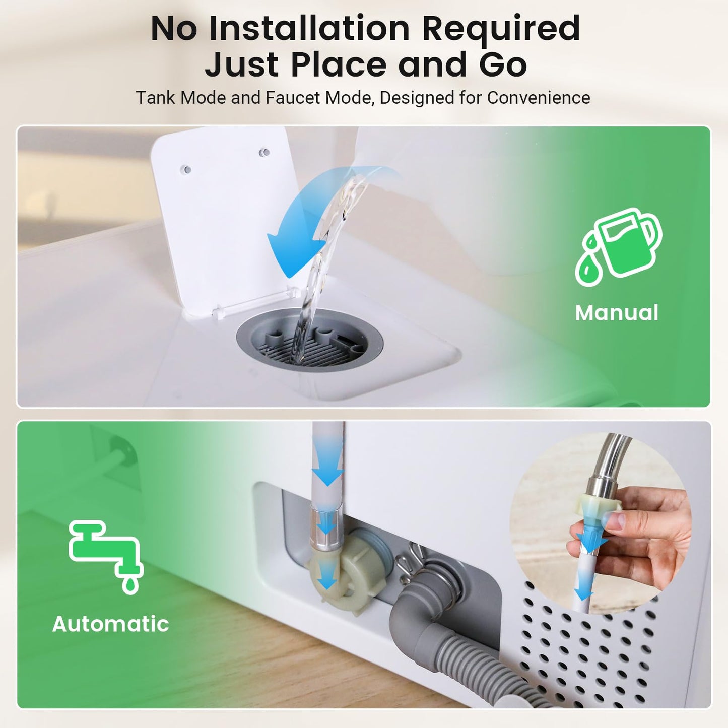 BLITZHOME Countertop Portable Dishwasher, 9 Programs, 167℉ High-Temp, 360° 3 Spray, 24H Timing, Hot Air Drying, Air Refresh, Baby-Care, LED Light, 5.2L Built-in Water Tank for Apartments RVs