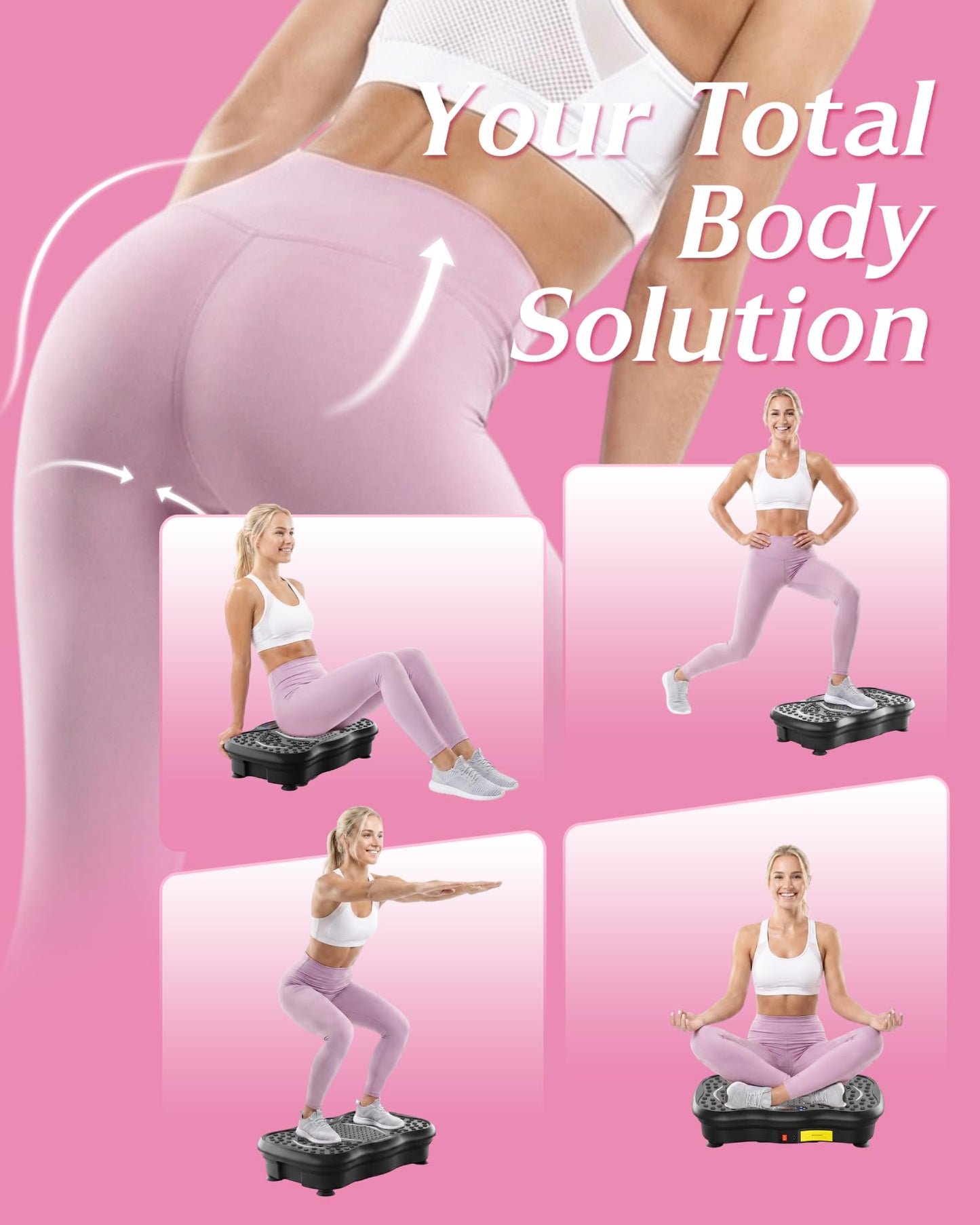 Vibration Plate Exercise Machine for Lymphatic Drainage, 180 Speeds Vibrating Fitness Platform for Full Body Workout and Weight Loss, 300 Lbs Capacity with Resistance Bands and Bluetooth for Women Men