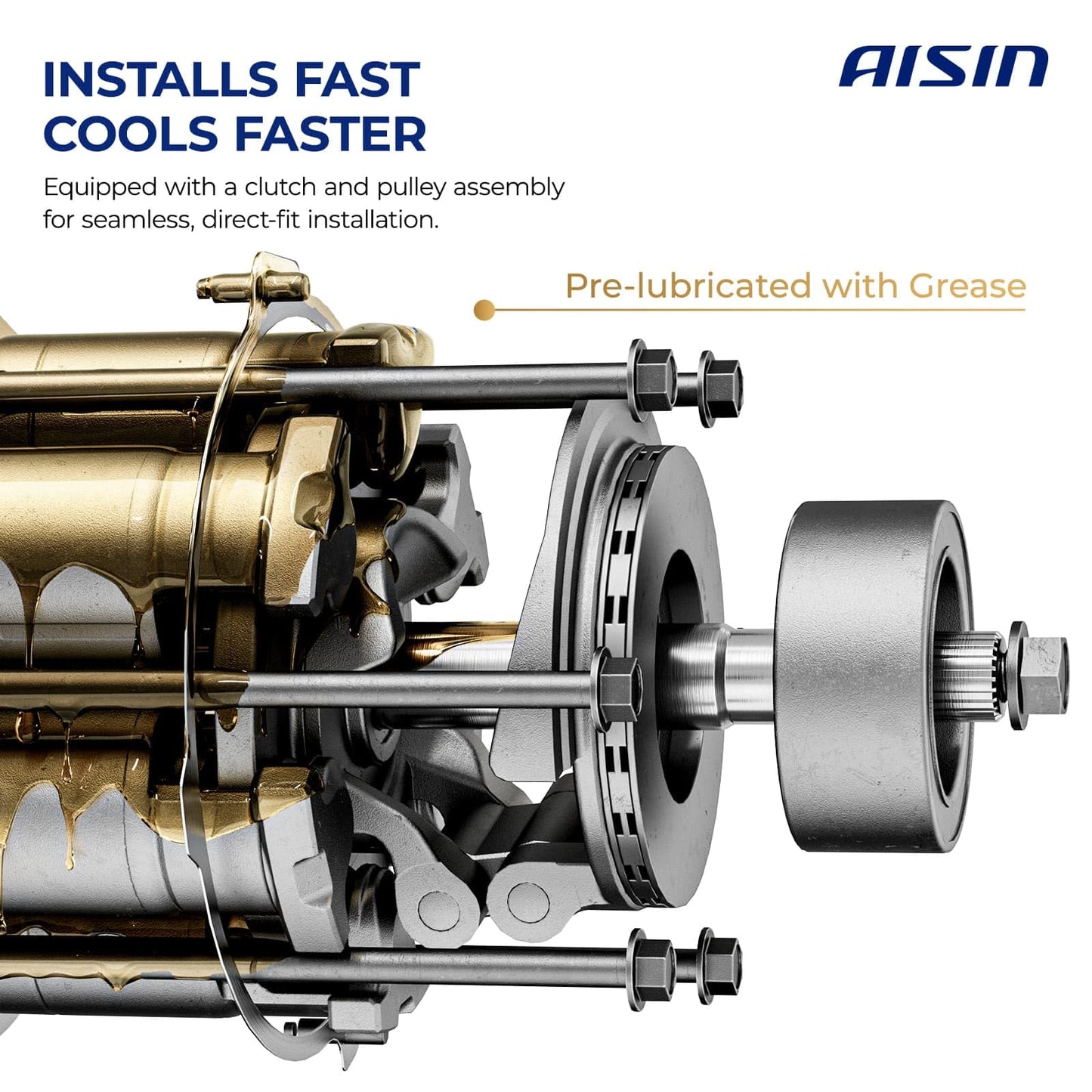 AISIN AFTERMARKET ACCFD-00112 Air Conditioner AC Compressor - Compatible with Ford F-150 2015-2017 5.0L - with 4-Pulley Groove, with Clutch