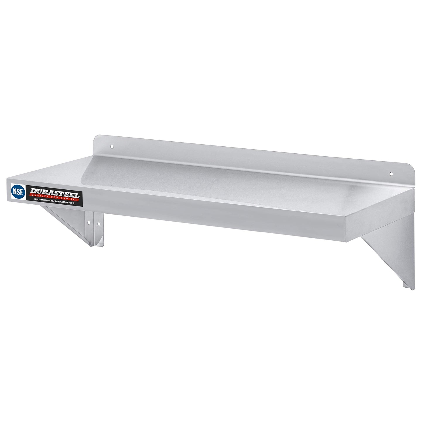 DuraSteel Heavy Duty Wall Mount Shelf - 36" Wide x 14" Deep Classic Stainless Steel Wall Floating Shelves - NSF Metal Storage Wall Shelves - For Commercial Kitchen, Laundry Room, Garage, Food Truck