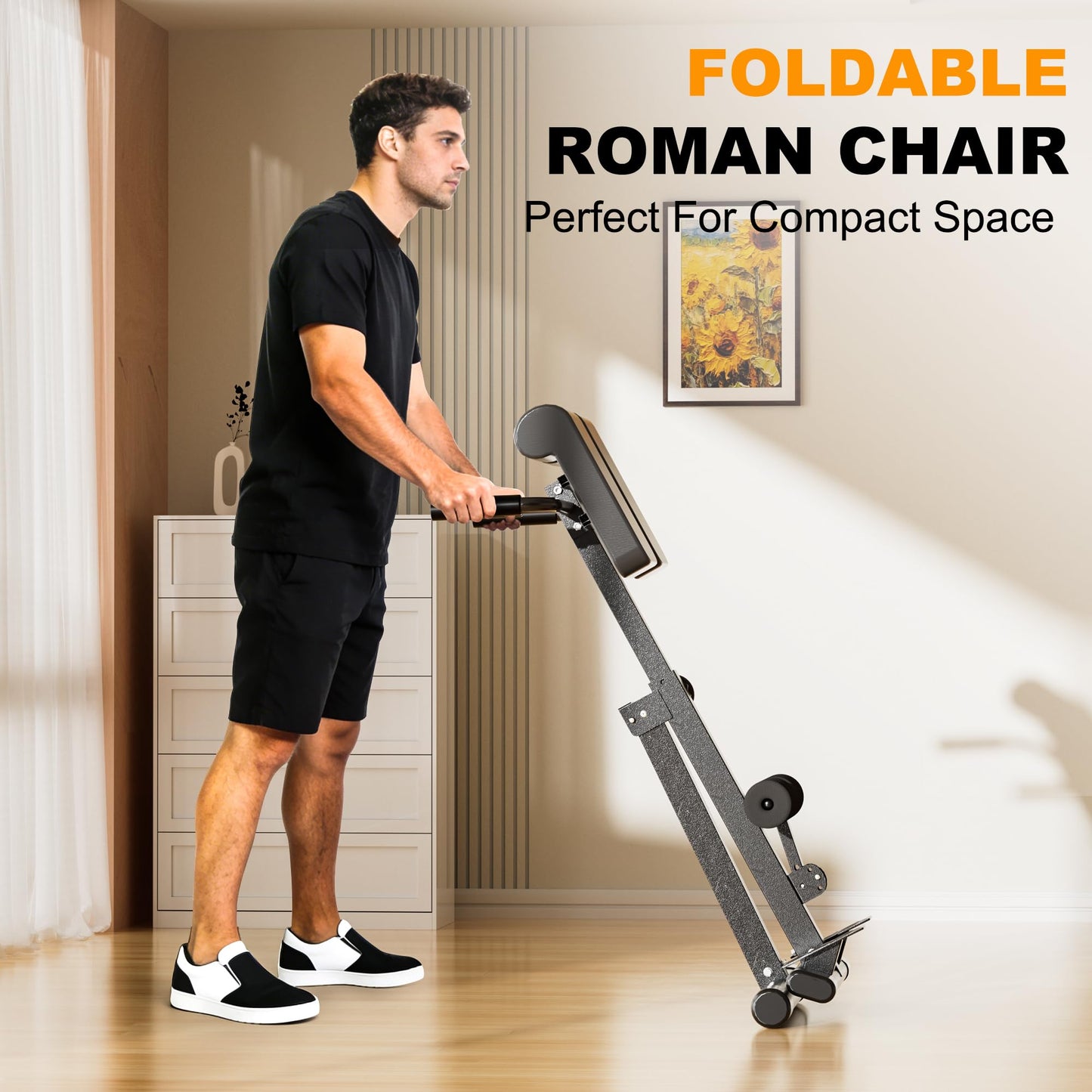 SIRHOME Adjustable Roman Chair with 330 lb Capacity, Foldable Incline Hyperextension Bench, Multi-Function Home Gym Back Extension Machine for Glutes, Hamstrings & Lower Back Strength Training