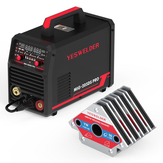 YESWELDER MIG-205DS PRO MIG Welder 5 in 1 Gas MIG/Flux Core MIG/Spool Gun MIG/Lift TIG/Stick & 50 LB Welding Magnet-4 Pieces of Magnetic Welding Holder 50 LBS Holding Power Welding Accessories