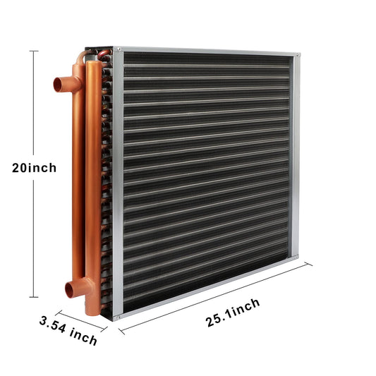 20x20 Heat Exchanger Water To Air, Forced Air Heating with 1" Copper Ports Hot Water Coil for Outdoor Wood Furnaces, Residential Heating