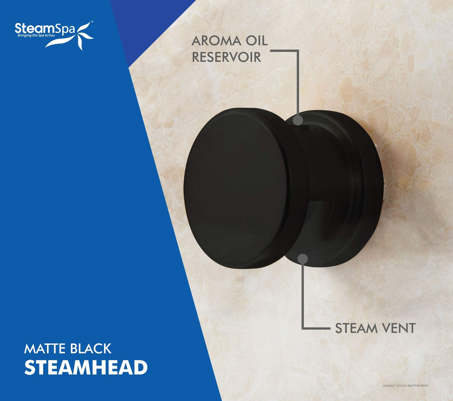 SteamSpa Generator with Quick Start Continuous Steam Technology, Wi-Fi, Bluetooth and Autodrain | 7.5kW Steam Generator with Black Steam Head with Aromatherapy Reservoir | RVB750BK-A