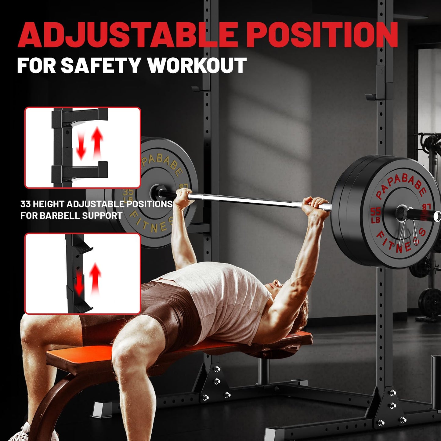 Squat Rack with Pull Up Bar for Home Gym, Adjustable Power Cage with J-Hooks, Multi-Functional Power Rack for 6FT, 7FT Barbell, Strength Training and Bodybuilding Equipment