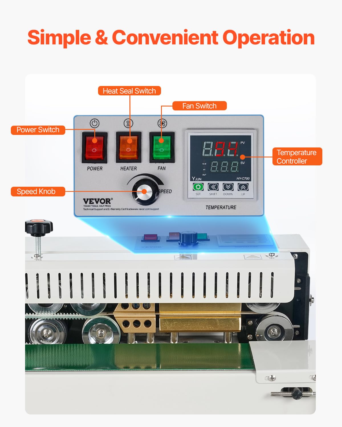 VEVOR Continuous Bag Band Sealing Machine, 0.24-0.47 in/6-12 mm Seal Width, Horizontal Band Sealer Machine with Digital Temperature Control, Carbon Steel Bag Sealer for 0.02-0.8 mm Plastic Bags Films