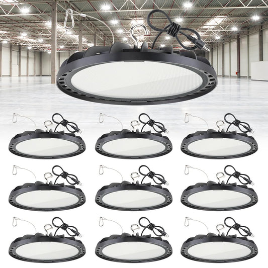 kadision 10-Pack LED High Bay Lights 150W 21000LM 5000K IP65, 5ft Cable with Plug 120V Commercial UFO High Bay LED Shop Light for Garage Warehouse, ETL Listed