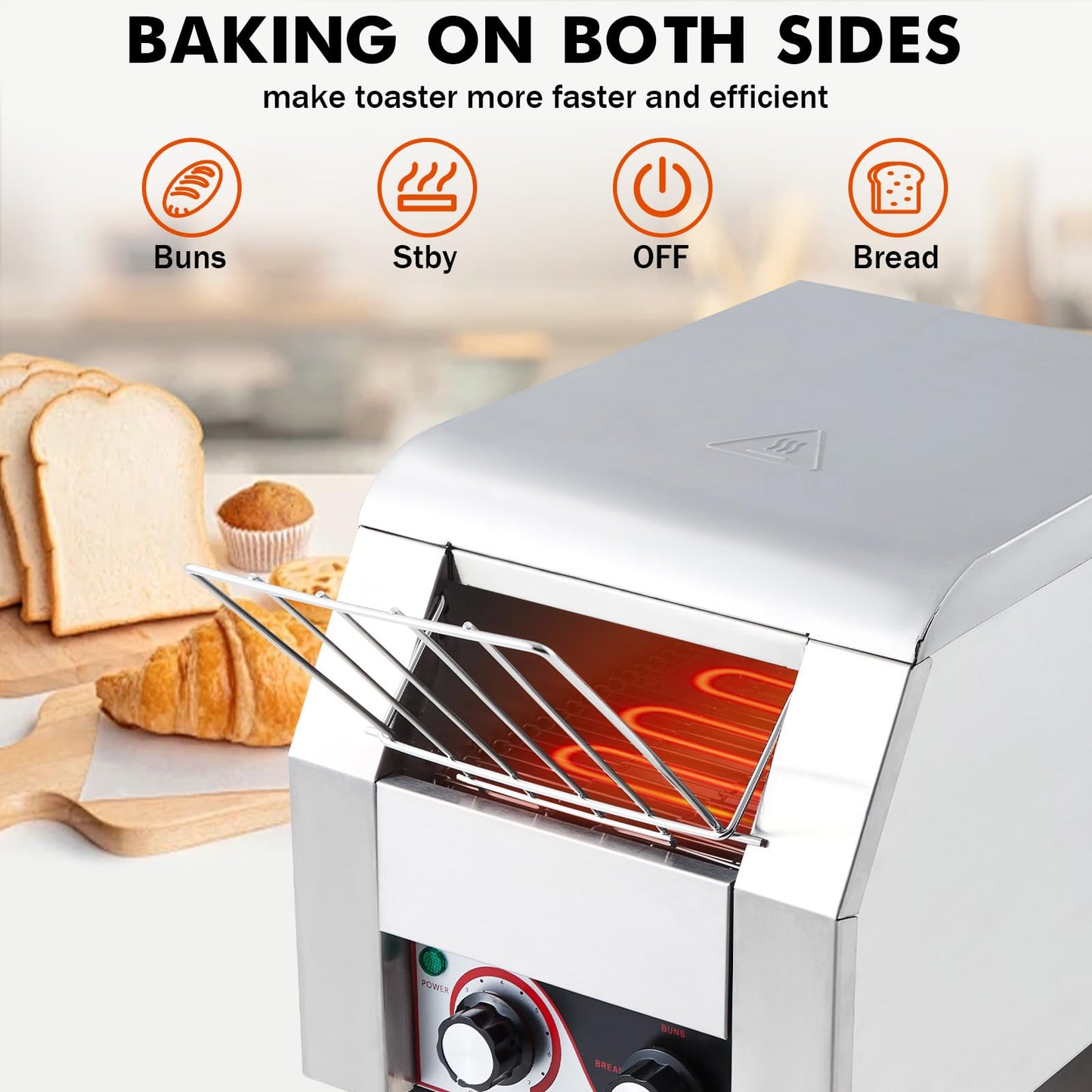 MERXENG Commercial Toaster Conveyor 300 Slices/H Heavy Duty Industrial Conveyor Toaster Stainless Steel Electric Oven with Dual Heating Tube 7-speed Adjustments for Bagel Croissant