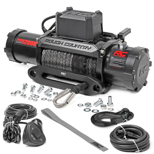 Rough Country 12,000LB PRO Series Electric Winch | Synthetic Rope - PRO12000S, Black