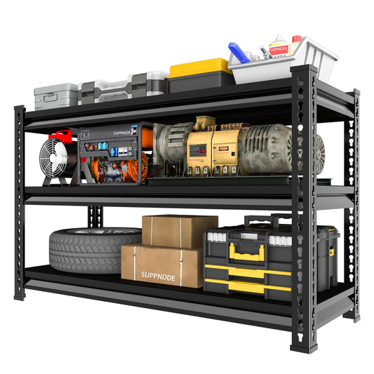 SUPPNEED Metal Storage Garage Shelving: 48'' Wide 1,500Lbs Freestanding Utility Shelves, Adjustable Heavy Duty Rack Units 3 Tier Black 48" W x 16" D x 36" H