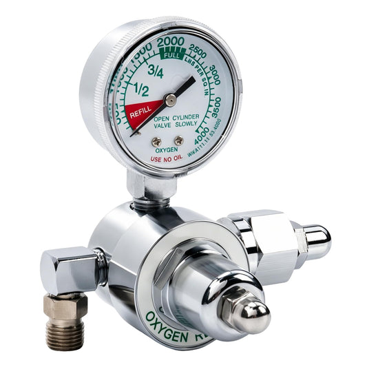 M1-540-P Oxygen Regulator, M1 Series Preset Pressure O2 Regulator for Oxygen Concentrator & Tank, CGA540 Nut/Nipple Inlet, 3000 PSI, Chrome Brass Body