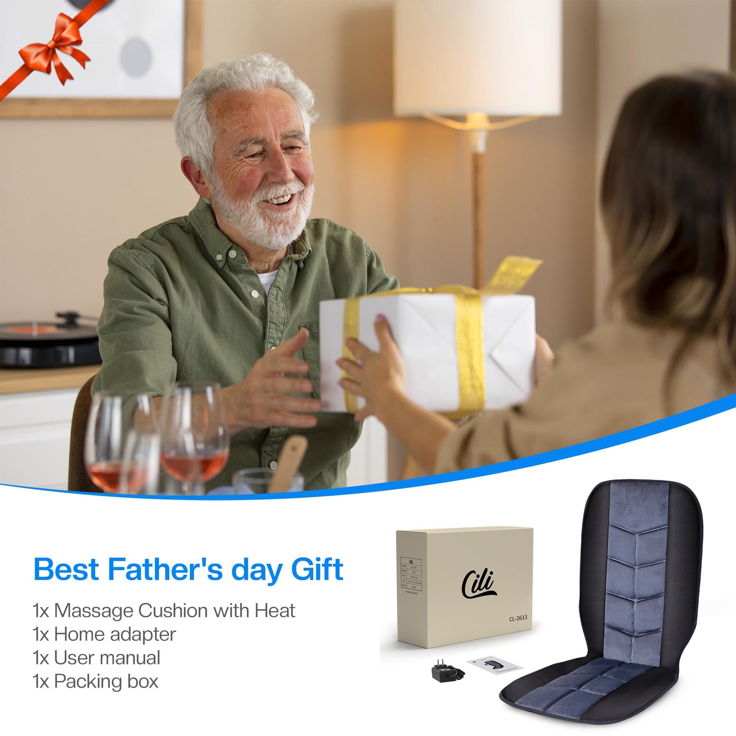 CILI Massage Chair Pad,Back Massager with Heat,Massage Seat Cushion with 10 Vibration Motors,30-60-90 Minutes Heating Options,Chair Massager for Office Chair, Home Office Use