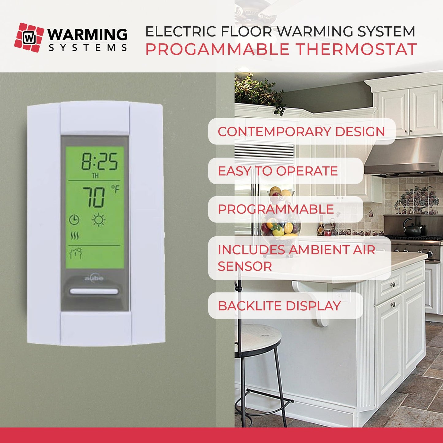Warming Systems 50 Sqft Electric Radiant Floor Heating Mat – 120V Heated Tile Floor System with Programmable Thermostat (TH115), Floor Sensor, Installation Monitor & 25 Year Warranty, USA Made