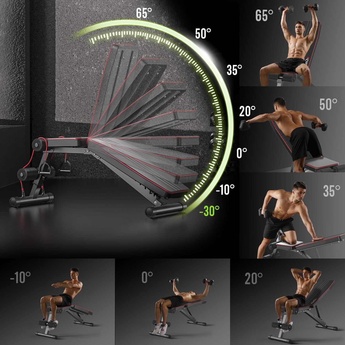 FitinOne Adjustableb Weight Bench for Home Gym, Foldable Bench Press for Full Body Workout, 660 lbs Incline Decline Bench with Fast Folding