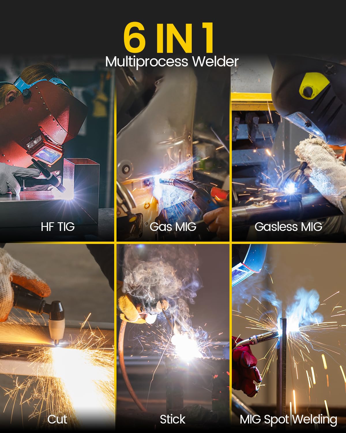 H HZXVOGEN 200A Plasma Cutter Welder Combo, 7 In 1 Gas MIG/Flux Core MIG/Pulse MIG/HF TIG/Stick/Cut/Spot, 110/220V Aluminum Welding Machine Multiprocess Welder with Synergic Mode
