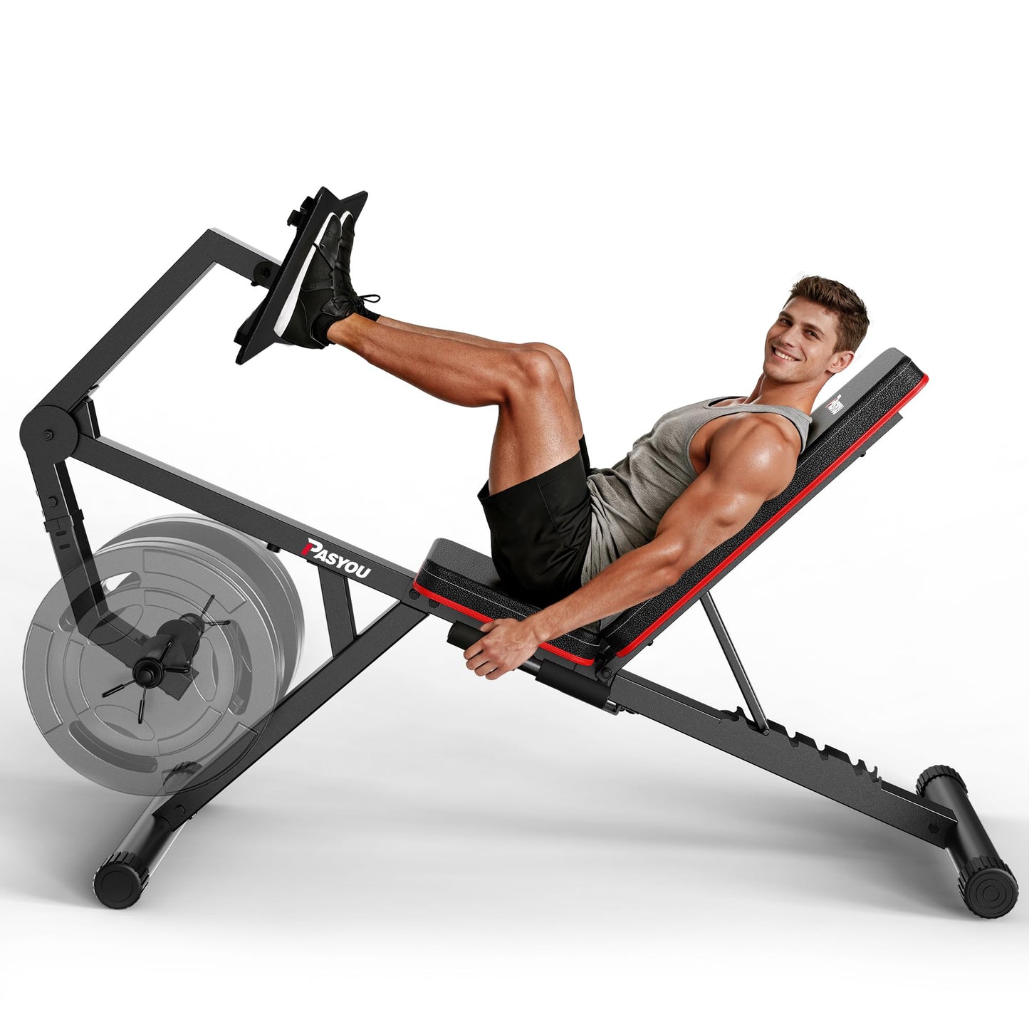 PASYOU Leg Press Machines for Home Gym, Adjustable Weight Bench with Leg Extension Machine, Leg Workout Equipment Compatible with 1'' and 2'' Weight Plates