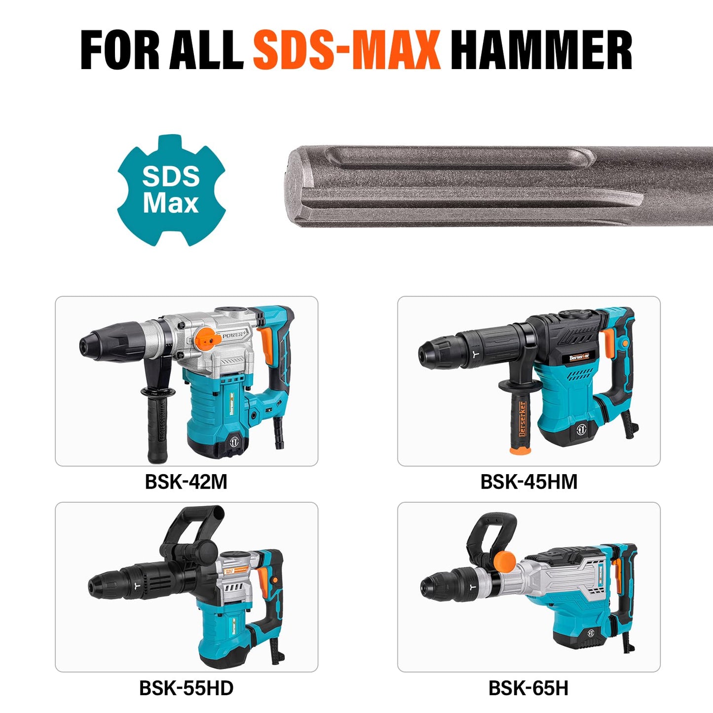 Berserker 1-9/16" SDS-Max Heavy Duty Rotary Hammer Drill with SDS Max Clay Spade, 4-1/2" x 18-1/2" Steel Shovel Bit