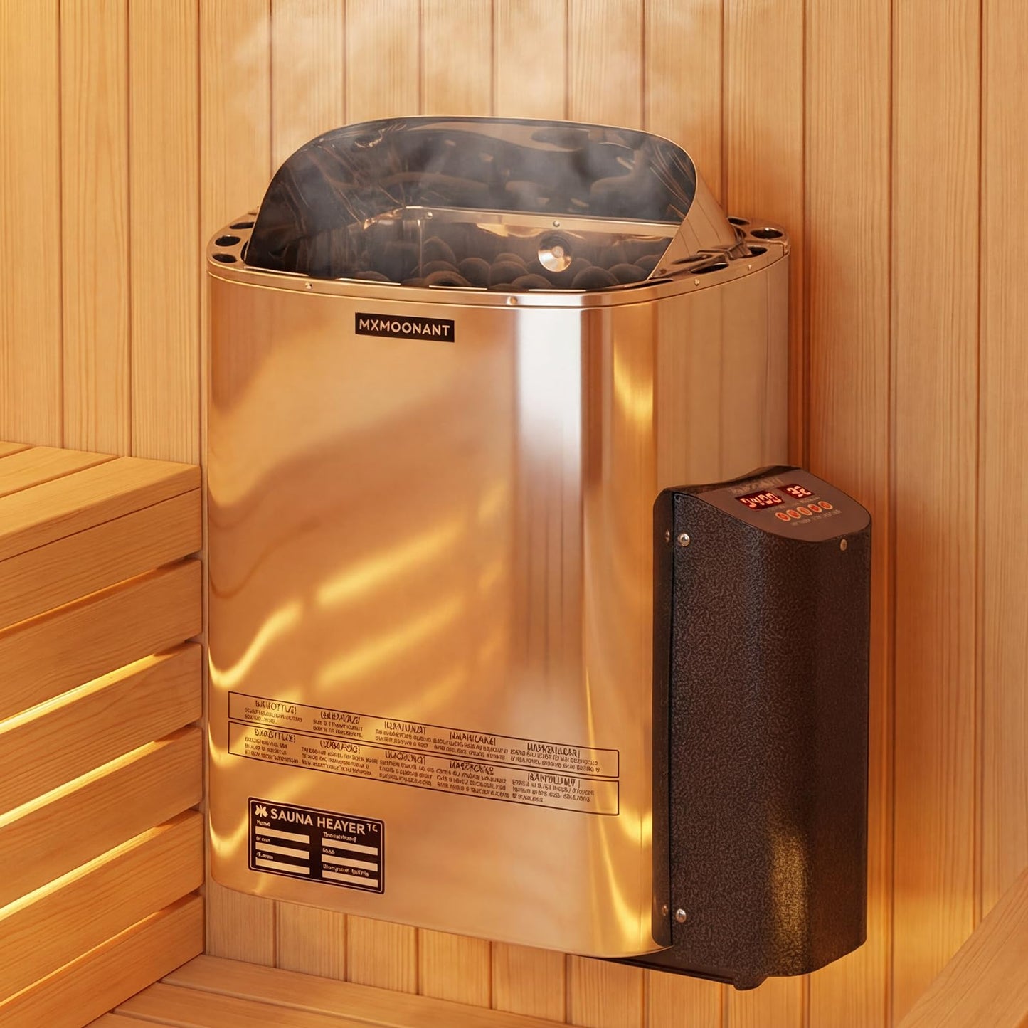 Mxmoonant Sauna Heater, 9KW 220V Electric Sauna Heaters Digital Control Sauna Stove Dry Steam Sauna Bath for Home Hotel Spa Max. 425 Cu.ft with Sauna Hygrothermograph