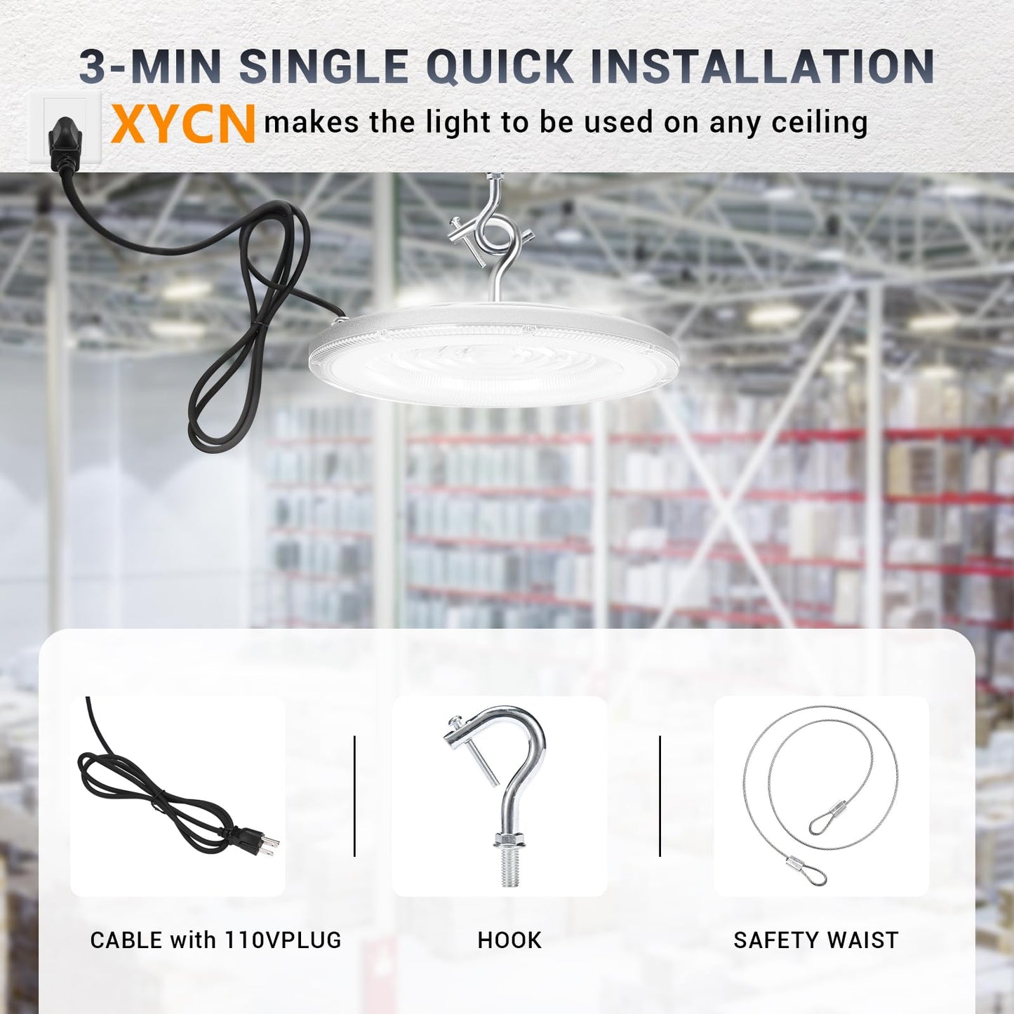 XYCN 10 Pack 300W UFO Led High Bay Light,120VAC,5000K Daylight Commercial Bay Lighting,IP66 Waterproof,45050LM,1300W MH/HPS with Plug Area Light for Warehouse/Shop/Workshop/Barn/Gym/Factory
