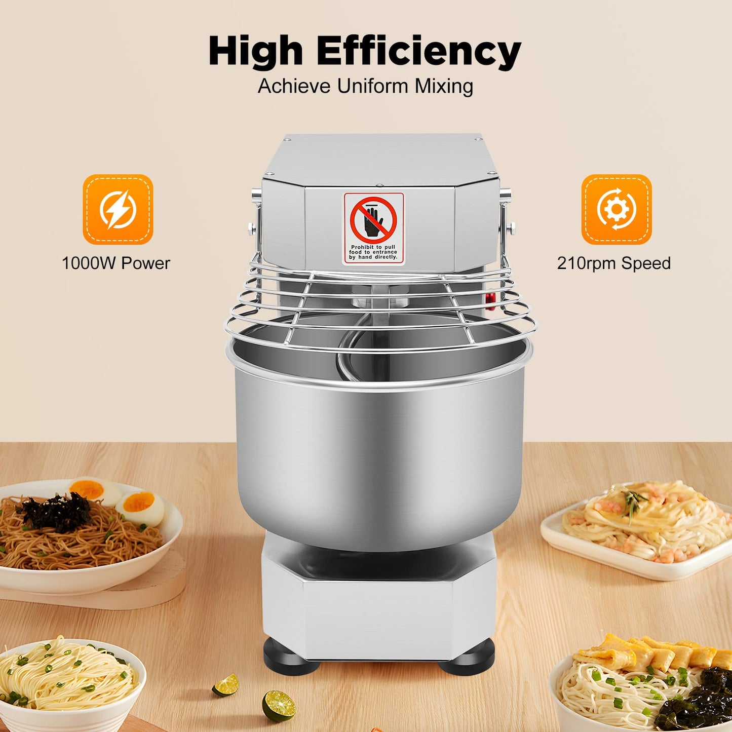 Commercial Food Mixer 2.6 Gal,Commercial Mixer with 100/200RPM Dual Speed, 750W Dough Mixer,Commercial Stand Mixer with Stainless Steel Bowl,Electric Dough Maker for Home Bakery & Restaurant