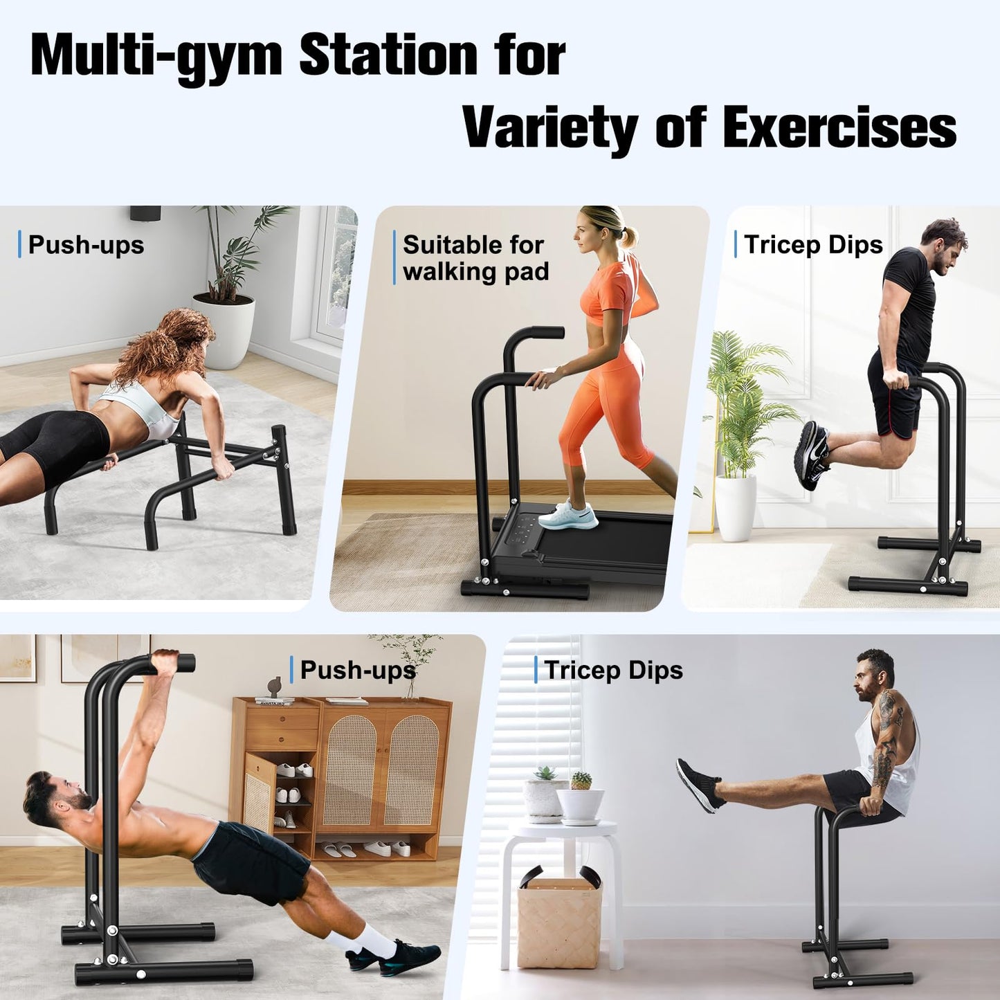 RELIFE REBUILD YOUR LIFE Dip Station Functional Heavy Duty Dip Stands Fitness Workout Dip bar Station Stabilizer Parallette Push Up Stand (Black-02)
