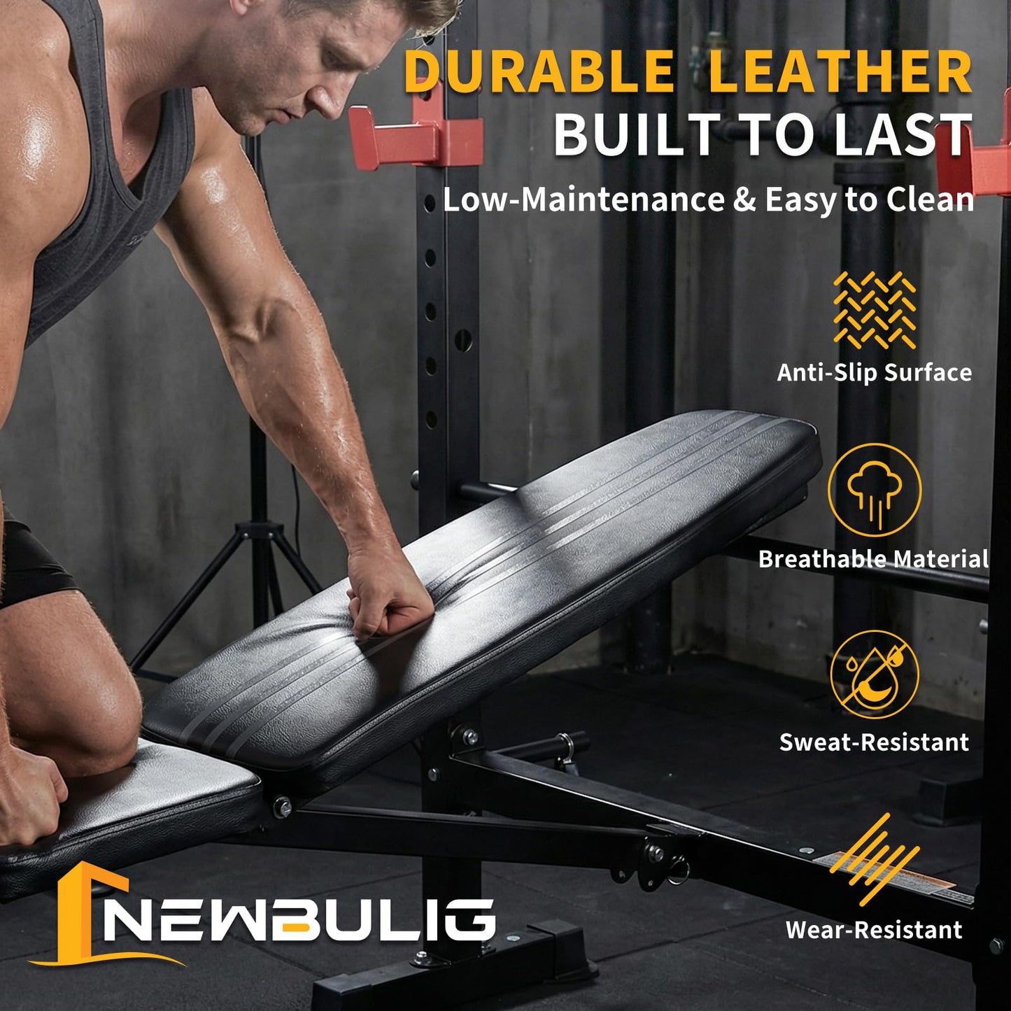 NEWBULIG Adjustable Weight Bench Set with Leg Extension & Curl, 650 LBS Heavy Duty Foldable Bench Press Set with Barbell Rack, Full Body Strength Training Bench for Home Gym, Classic Black
