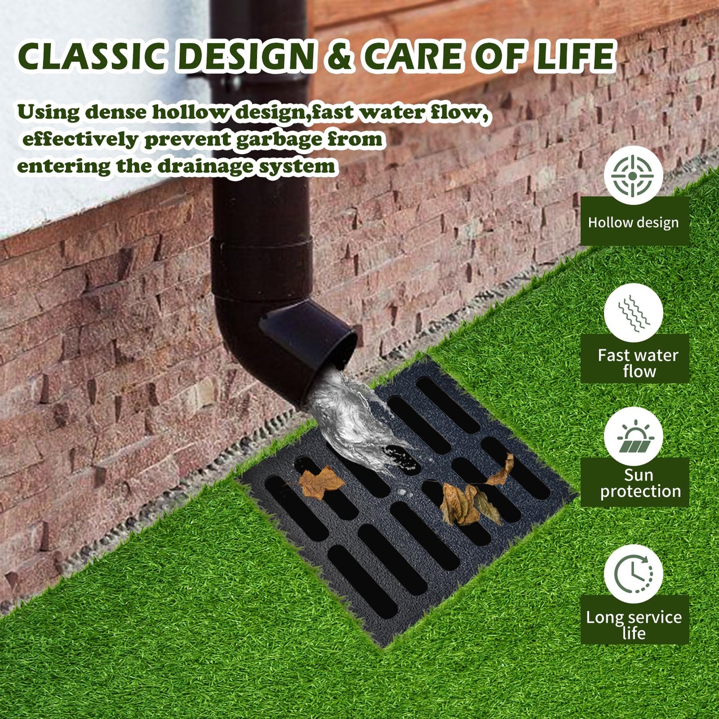 Cast Iron Drain Grate, 28 * 28in Outdoor Drain Cover, B125 Class Ductile Iron Channel Drainage Grates, Heavy Duty Sewer Grate,Black Square Drain Grate for Yard,Driveway,Concrete Floor.