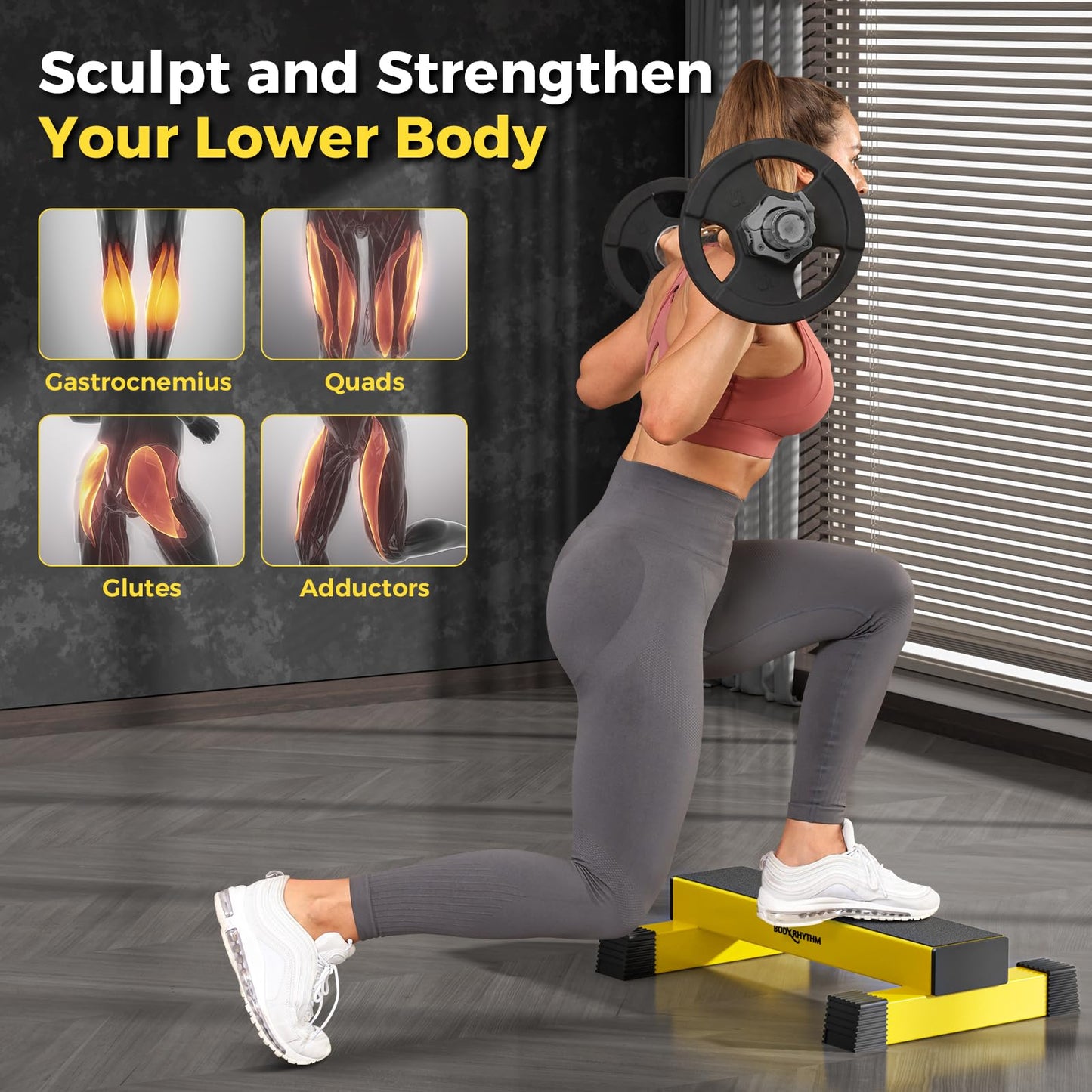 Upgraded Calf Raise Bar for Home Gym Workouts, Standing Calf Raise Machine for Calf Stretching, Squating, Foot Stretching, Anti-Slip Solid Calf Block, Ankle Calf Stretcher. (Yellow)
