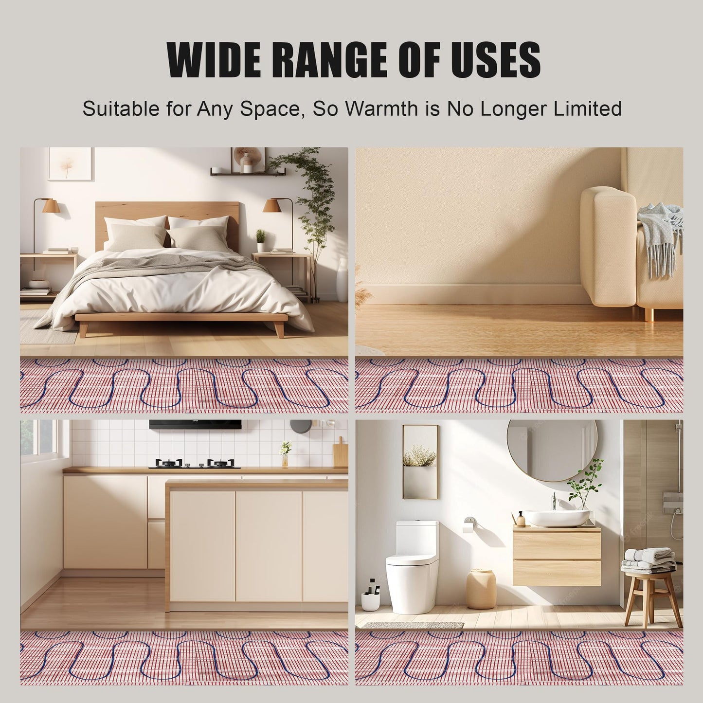 BLARALA Electric Radiant Floor Heating System, 30 Sq.ft Electric Heated Floor Mats for Bathroom, Includes Programmable Thermostat, Heat Mat, Installation Monitor, and Temperature Sensors