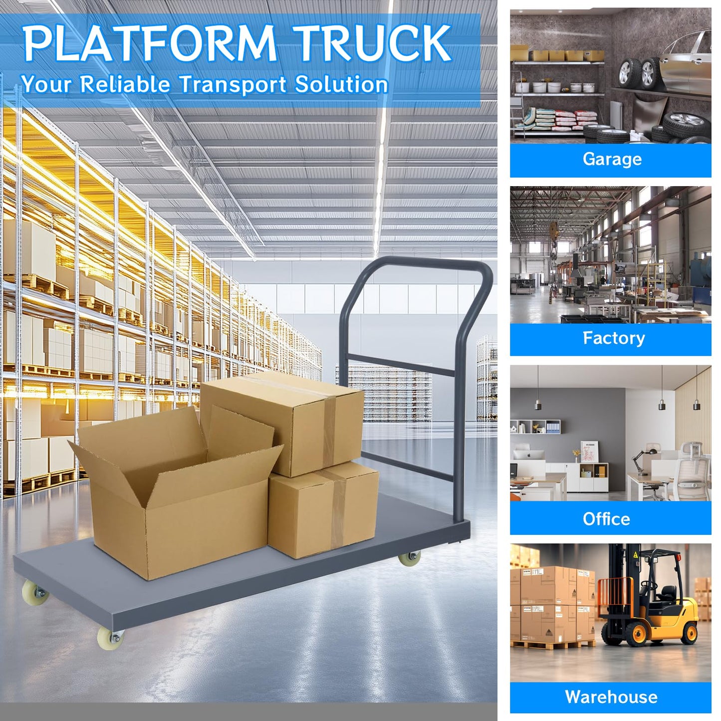 Heavy Duty Flatbed Cart 48"x24" Platform Truck with 4 Swivel Wheels, 2000 lbs Capacity Steel Hand Truck, Industrial Utility Push Cart for Warehouse Garage and Moving